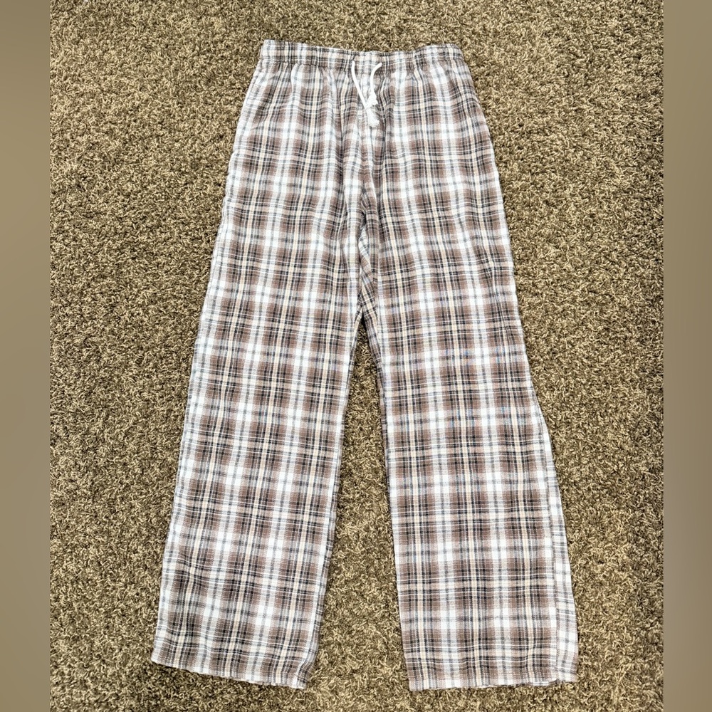 Brandy Melville Plaid Wide-Leg Lounge Pants in Brown & White